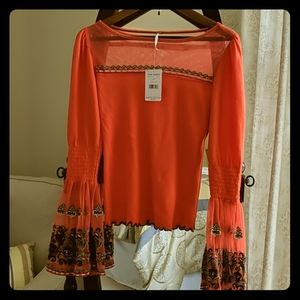 NWT Free People bell sleeve orange top size XS